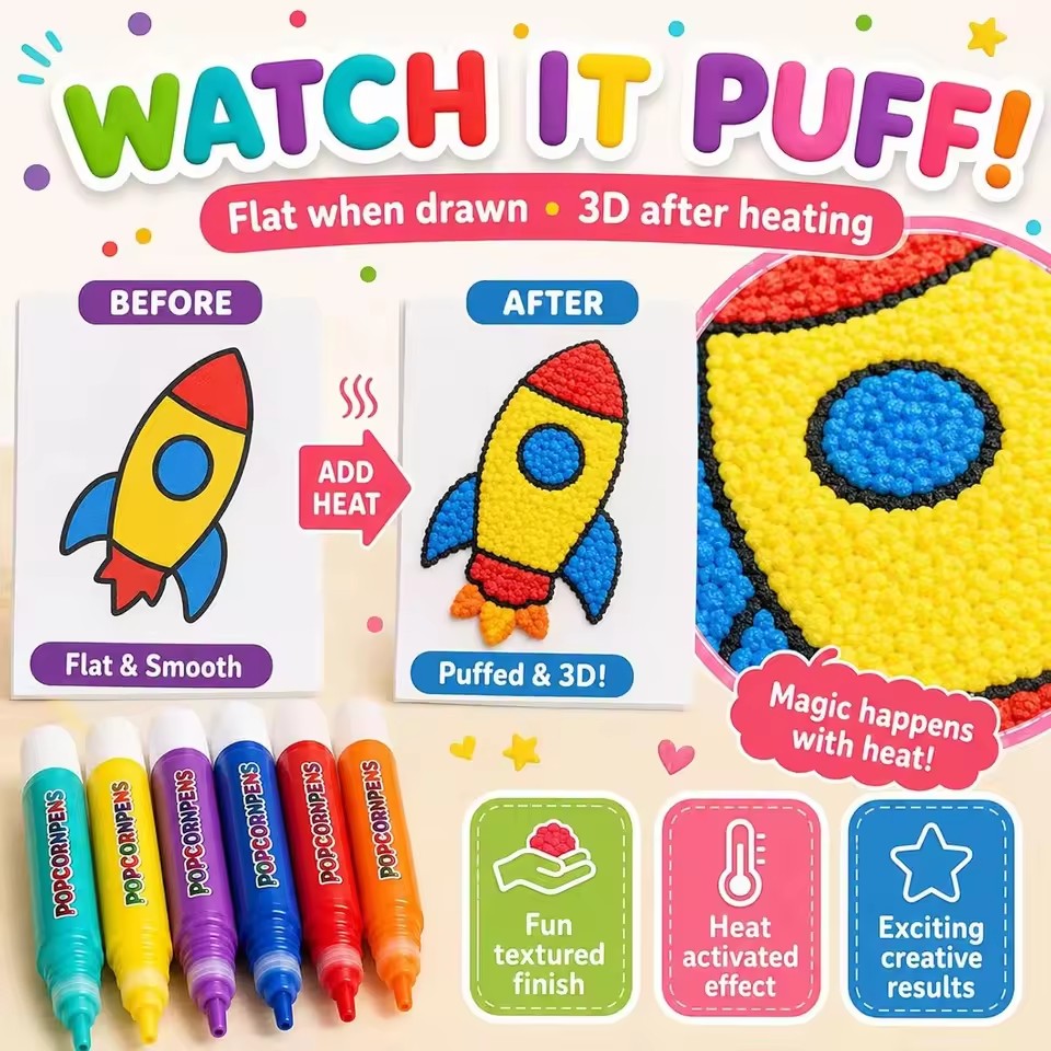 Art Craft Book - Set de Rotuladores Puffy Popcorn, Kit