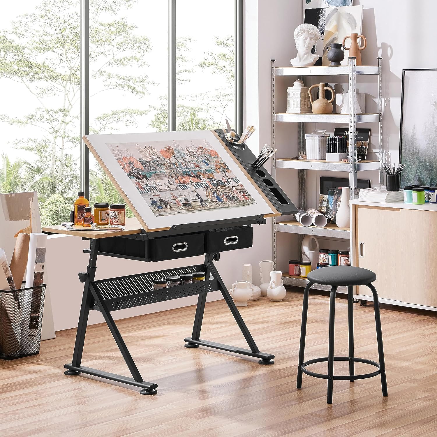 Mesa de dibujo ajustable con t - Art Craft Wood reseña y precio